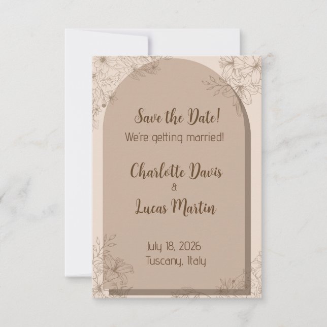 Reserve A Data Casamento Floral Bege Elegante (Frente)