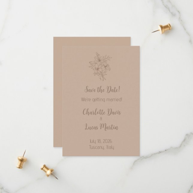 Reserve A Data Casamento Floral Bege Elegante (Frente/Verso In Situ)