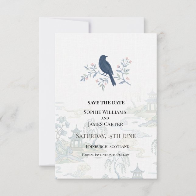 Reserve A Data Casamento Floral Blue Bird (Frente)