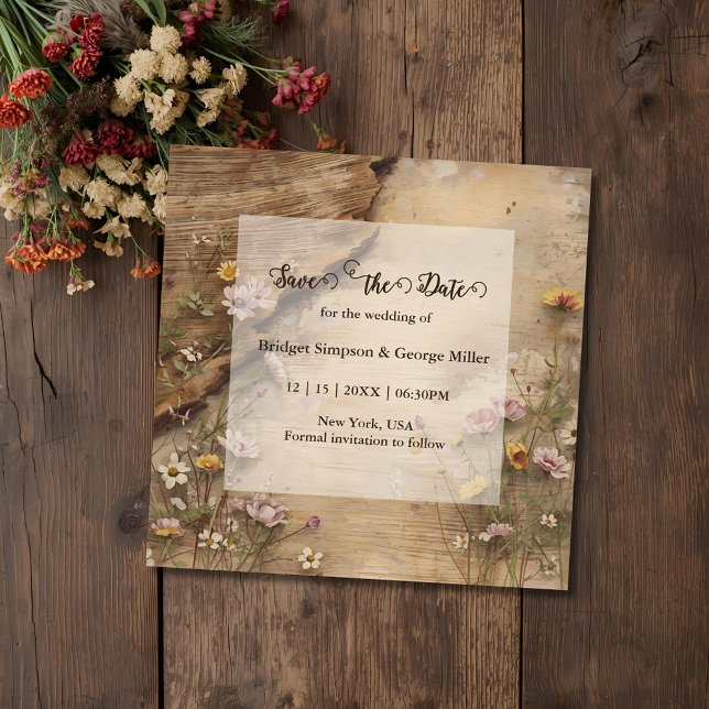 Reserve A Data Casamento Floral Boêmio de Madeira Rústica (Criador carregado)