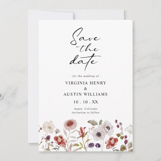 Reserve A Data Casamento Floral Boho com Aquarela (Frente)