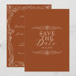 Reserve A Data Casamento Floral Boho Romântico Laranja Queimada c