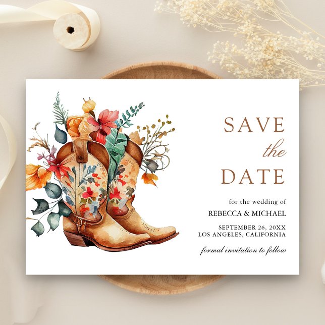 Reserve A Data Casamento Floral Boots da Vaca Ocidental (Criador carregado)
