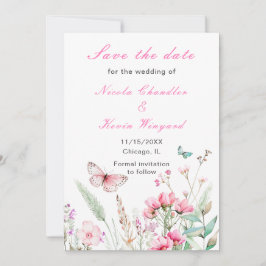Reserve A Data Casamento Floral Borboleta Rosa Primavera