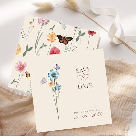 Reserve A Data Casamento Floral Borboleta Simples Flor de Campo A