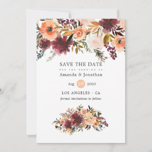 Reserve A Data Casamento Floral Bordo Peach Watercolor