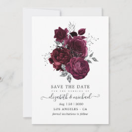 Reserve A Data Casamento Floral Borgonha e Prata