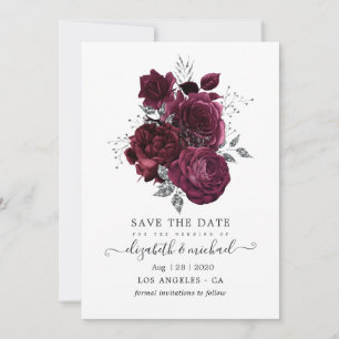 Reserve A Data Casamento Floral Borgonha e Prata