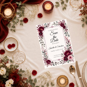 Reserve A Data Casamento Floral Borgonha Vintage