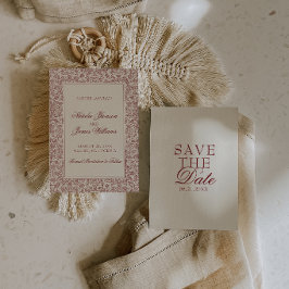 Reserve A Data Casamento Floral Botânico Boho Vermelho Escuro Bor