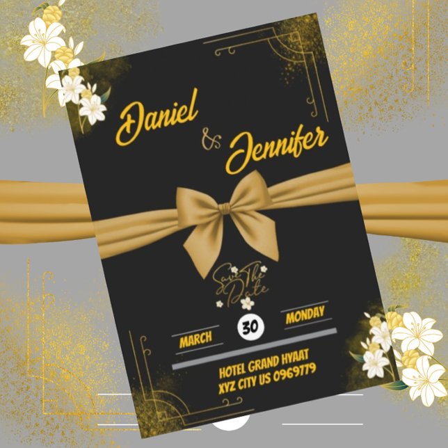 Reserve A Data Casamento Floral Branco com Dourado e Preto Elegan (Criador carregado)