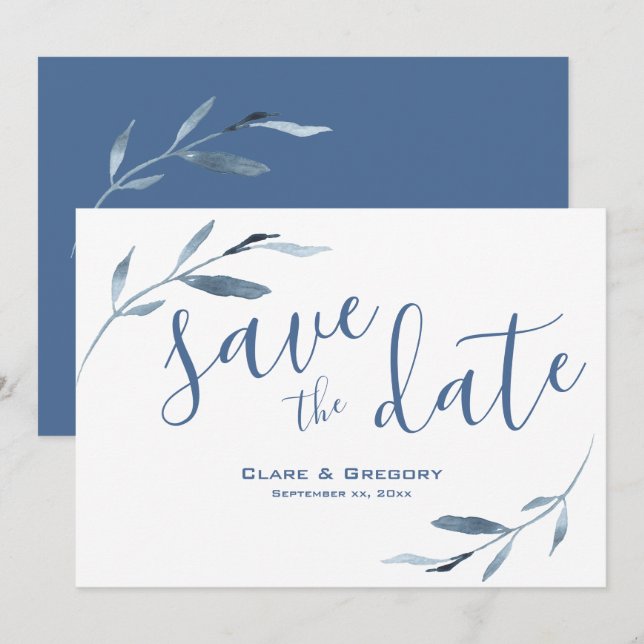 Reserve A Data Casamento Floral Branco e Azul (Frente/Verso)
