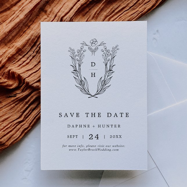 Reserve A Data Casamento Floral Branco Elegante Negra Clássico DA (DAPHNE Classic Elegant Black White Floral Wedding Save The Date)