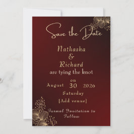 Reserve A Data Casamento Floral Burgundy e Dourado Elegante
