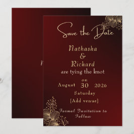 Reserve A Data Casamento Floral Burgundy e Dourado Elegante