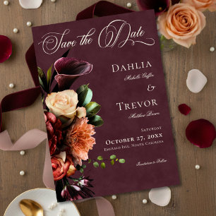 Reserve A Data Casamento Floral Burgundy Outono Elegante Escuro