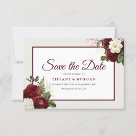 Reserve A Data Casamento Floral Burgundy Romântico Elegante