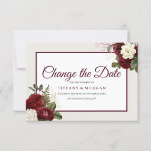 Reserve A Data Casamento Floral Burgundy Romântico Mudar a Data