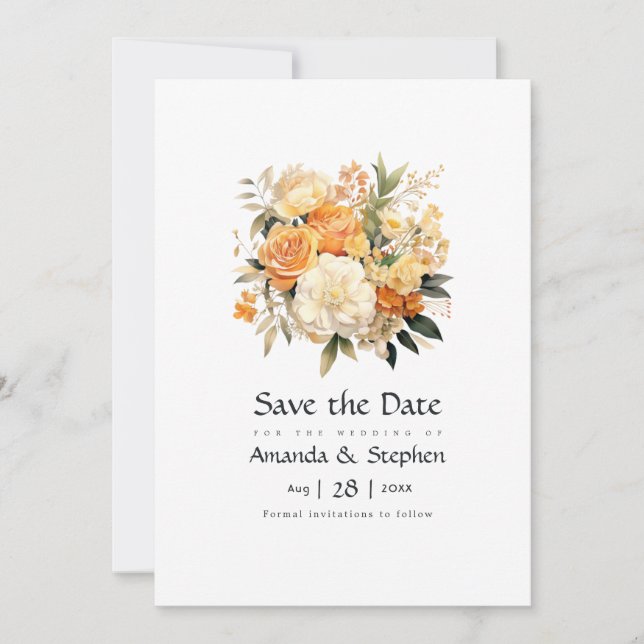 Reserve A Data Casamento Floral Champanhe e Marfim (Frente)