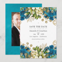 Casamento Floral Chic Vintage Turquesa e Dourado