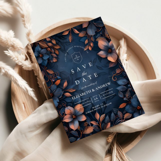 Reserve A Data Casamento Floral Cobre da Meia-Noite (Criador carregado)