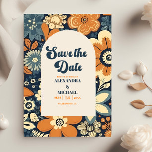 Reserve A Data Casamento Floral Colorido Moderno de Groovy Retro