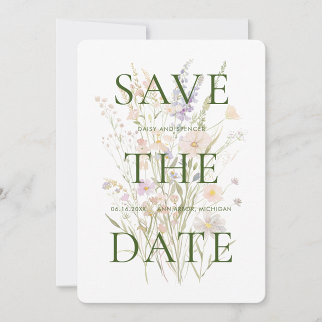 Reserve A Data Casamento Floral com Aquarela Moderna (Frente)
