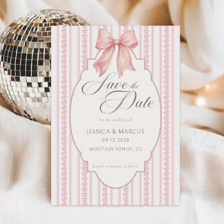 Reserve A Data Casamento Floral com Laço Rosa Coquete Chic Vintag