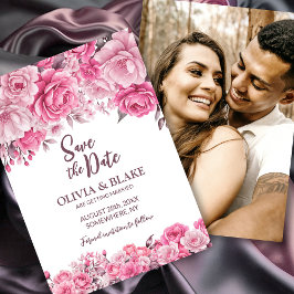 Reserve A Data Casamento Floral Cor-de-Foto Rosa Personalizada
