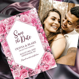 Reserve A Data Casamento Floral Cor-de-Foto Rosa Personalizada