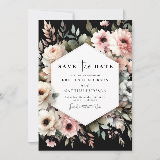 Reserve A Data Casamento Floral Cor-de-Rosa Simples (Frente)