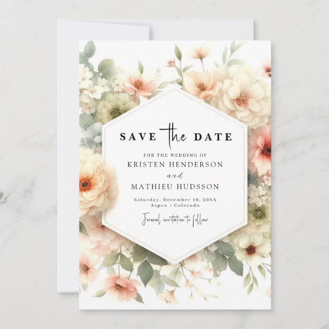 Reserve A Data Casamento Floral Cor-de-Rosa Simples (Frente)