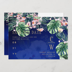 Reserve A Data Casamento Floral Cor-de-Rosa Verde-Tropical LeahG