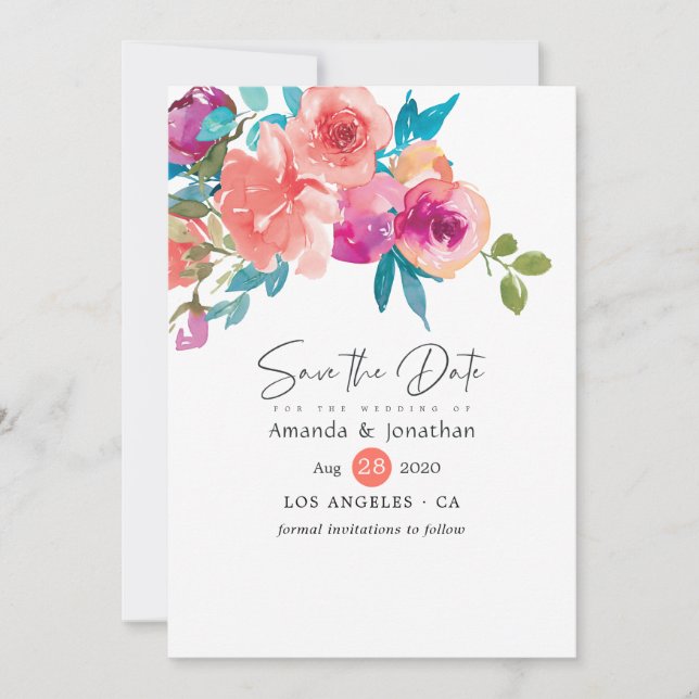 Reserve A Data Casamento Floral Coral e Fandango (Frente)