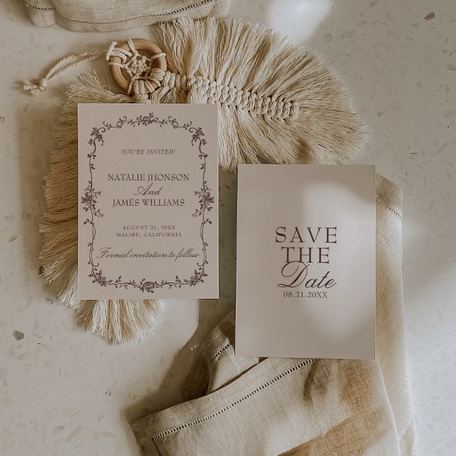 Reserve A Data Casamento Floral Creme Marrom Chocolate Old Money (Criador carregado)