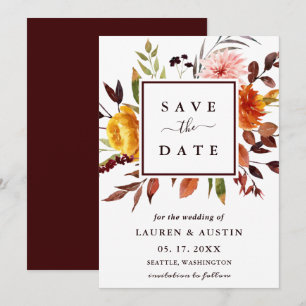 Reserve A Data Casamento Floral de Aquarela do Jardim do outono