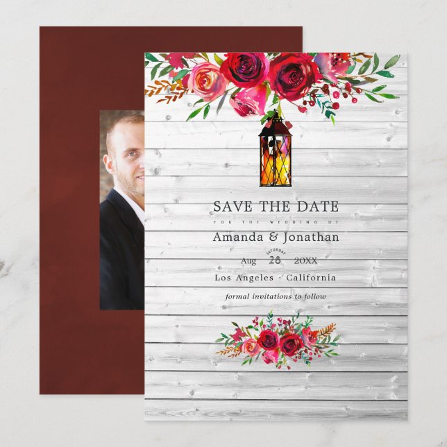 Reserve A Data Casamento Floral de Aquarela em Burgundy Rústico e (Frente/Verso)