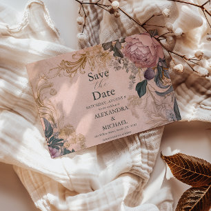 Reserve A Data Casamento Floral de Aquarela Rosa-Brilhante Elegan