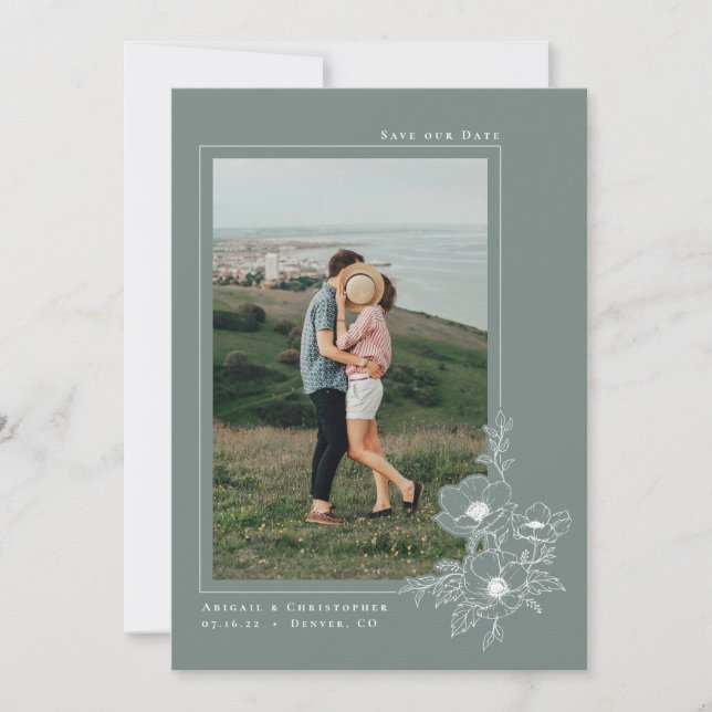 Reserve A Data Casamento Floral de Arte Anêmona Verde Mínimo (Frente)