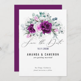 Reserve A Data Casamento Floral De Blush Roxo Rústico Elegante