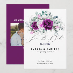 Reserve A Data Casamento Floral De Blush Roxo Rústico Elegante