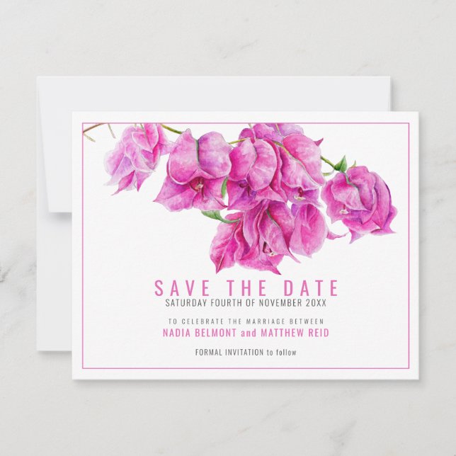 Reserve A Data Casamento floral de bougainvillea roxa rosa (Frente)