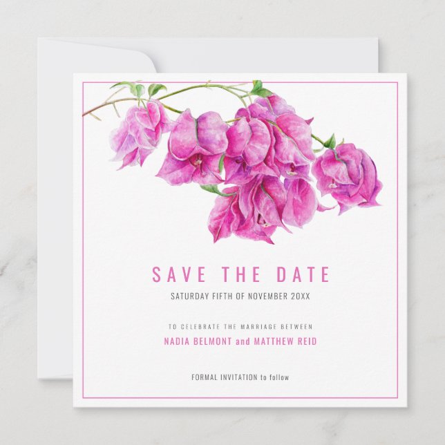 Reserve A Data Casamento floral de bougainvillea roxa rosa (Frente)