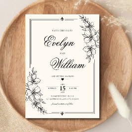 Reserve A Data Casamento Floral de Caligrafia Moderna Elegante