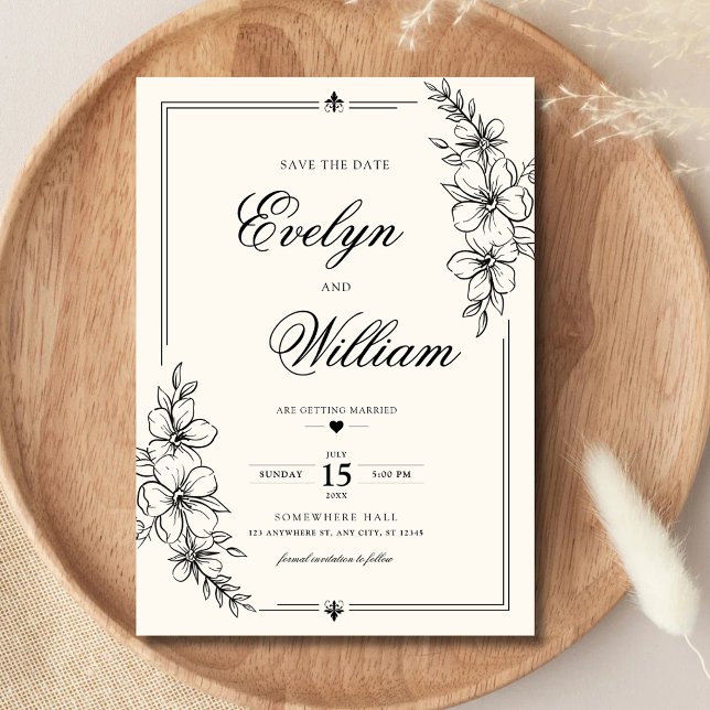 Reserve A Data Casamento Floral de Caligrafia Moderna Elegante (Elegant modern calligraphy floral wedding save the date with timeless charm.)