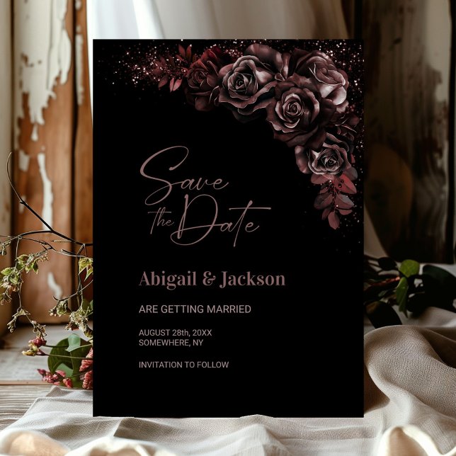Reserve A Data Casamento Floral de Chocolate Moody Salve a Data (Criador carregado)