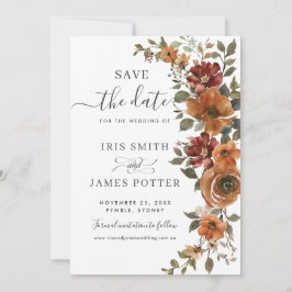 Reserve A Data Casamento Floral de Cobre Laranja Rastreado