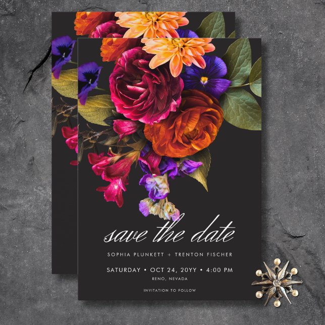 Reserve A Data Casamento Floral de Colheita de Vibrantes Elegante (Elegant Moody Vibrant Harvest Floral Wedding Save The Date)