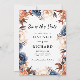 Reserve A Data Casamento floral de cor azul Dusty & Terracotta