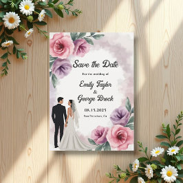 Reserve A Data Casamento Floral de Cor de Água Púrpura Elegante